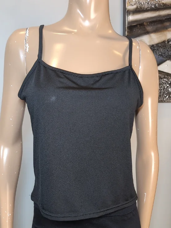 3/$20 Solid Black Cami Tank Top Stetchy Semi Cropped Basic Womens Size Large - Picture 2 of 7